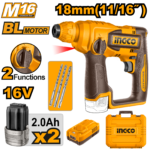 CRHLI16168 (Cordless rotary hammer 16V 18mm + 2 Battery - P1C4)
