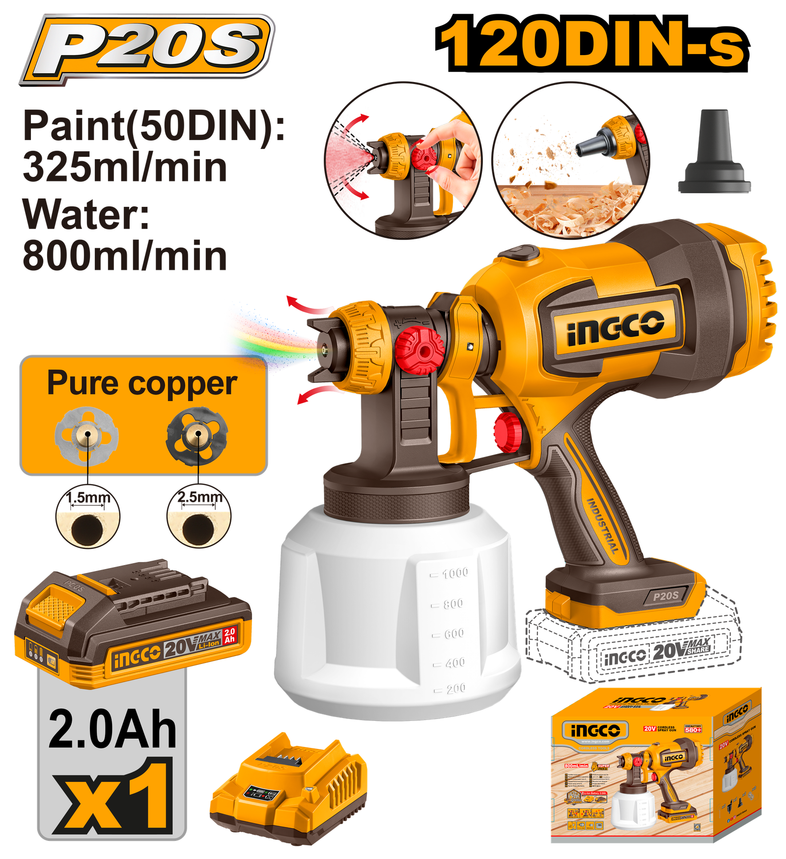 CSGLI20042-1.png CSGLI20042 (Cordless spray gun 20V + Battery - P1C8) - Image 1