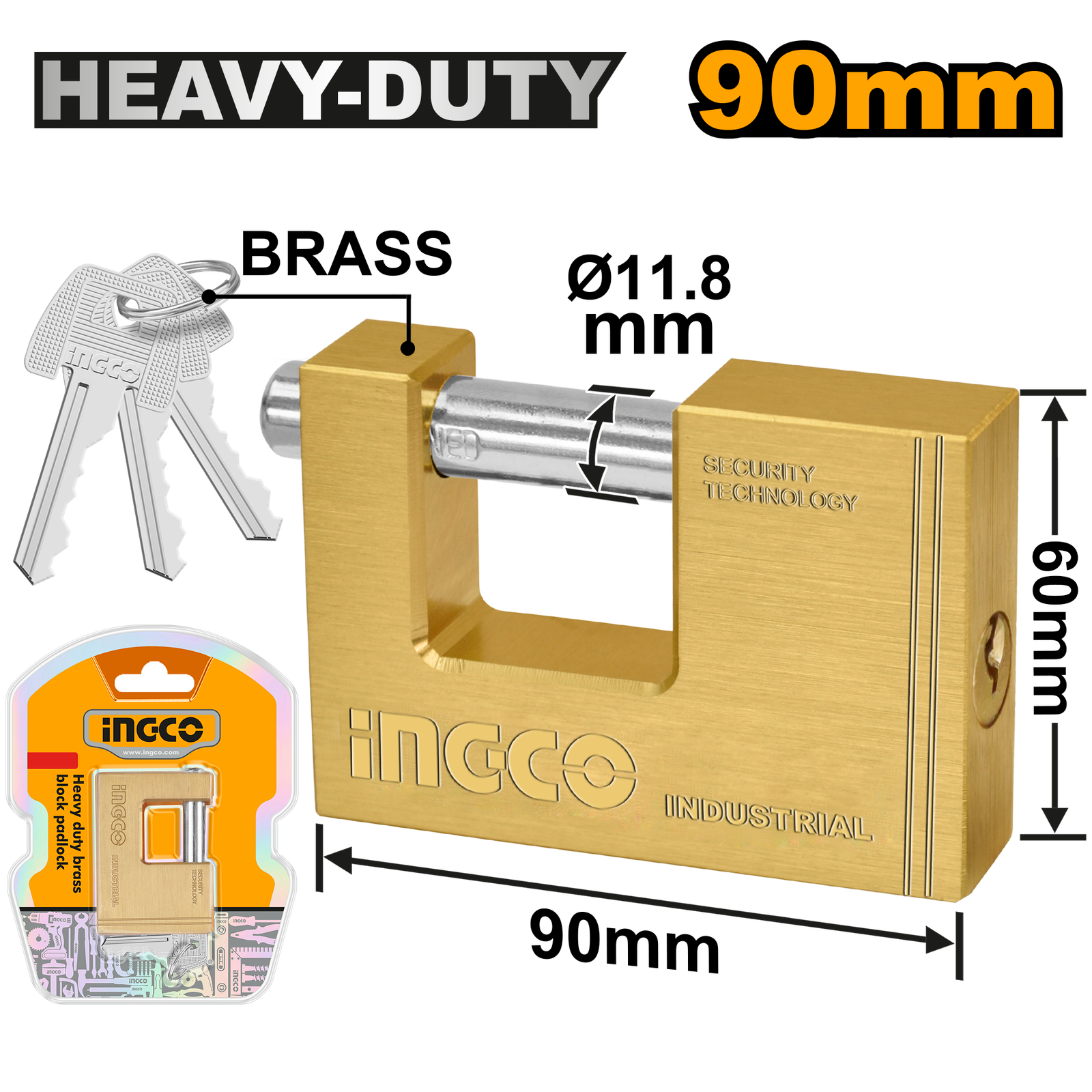 DBBPL0902-2.png DBBPL0902 (Heavy duty brass block padlock 90mm - P6C24) - Image 1