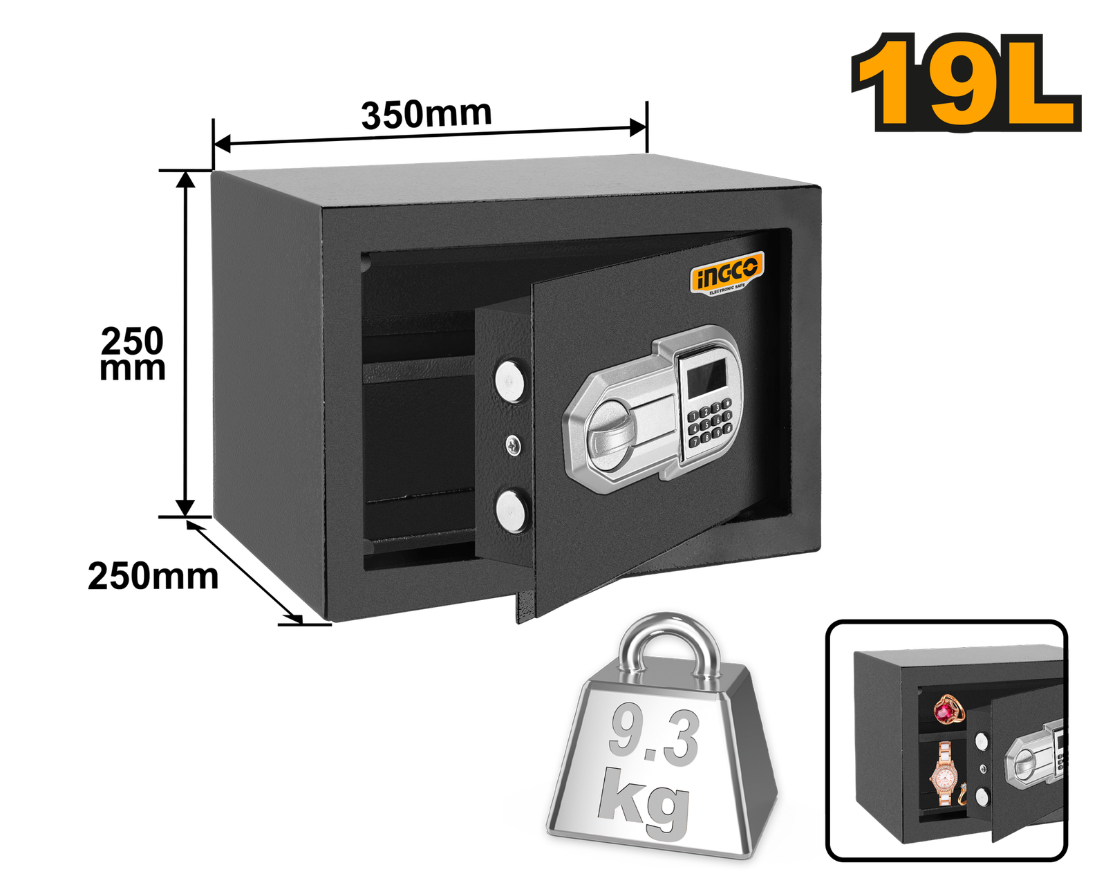ESF2502-2.png ESF2502 (Electronic safe 25*35*25cm - 19L) - Image 1