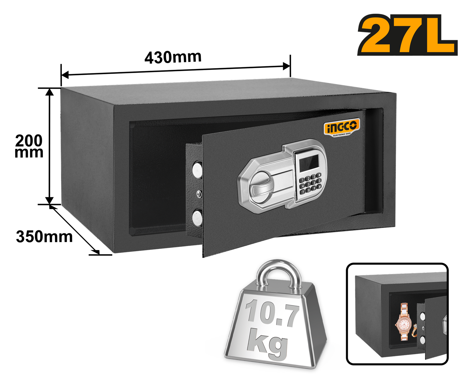 ESF3502-2.png ESF3502 (Electronic safe 20*43*35cm - 27L) - Image 1